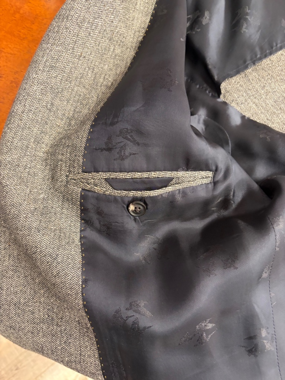 Billy Reid 3 Button Herringbone Blazer + Grey + 44R - Picture 3 of 5